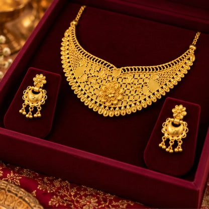 Gold Floral Choker Necklace Set