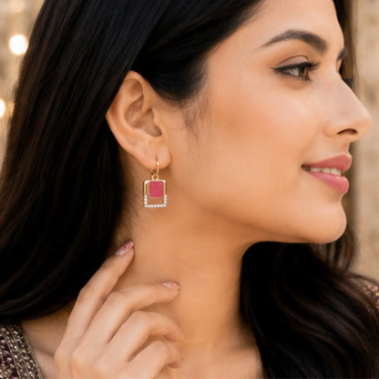 Vintage Floral Marquise Studs in Raspberry Pink