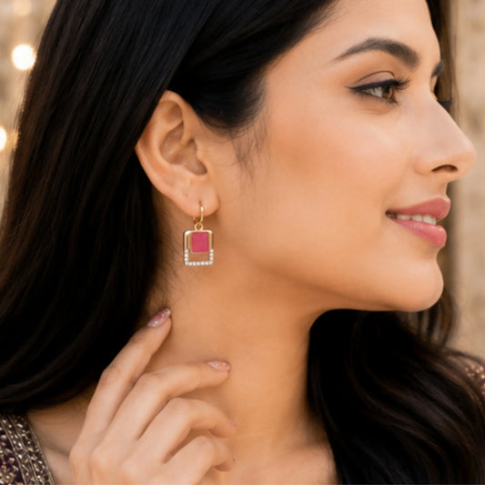Vintage Floral Marquise Studs in Raspberry Pink