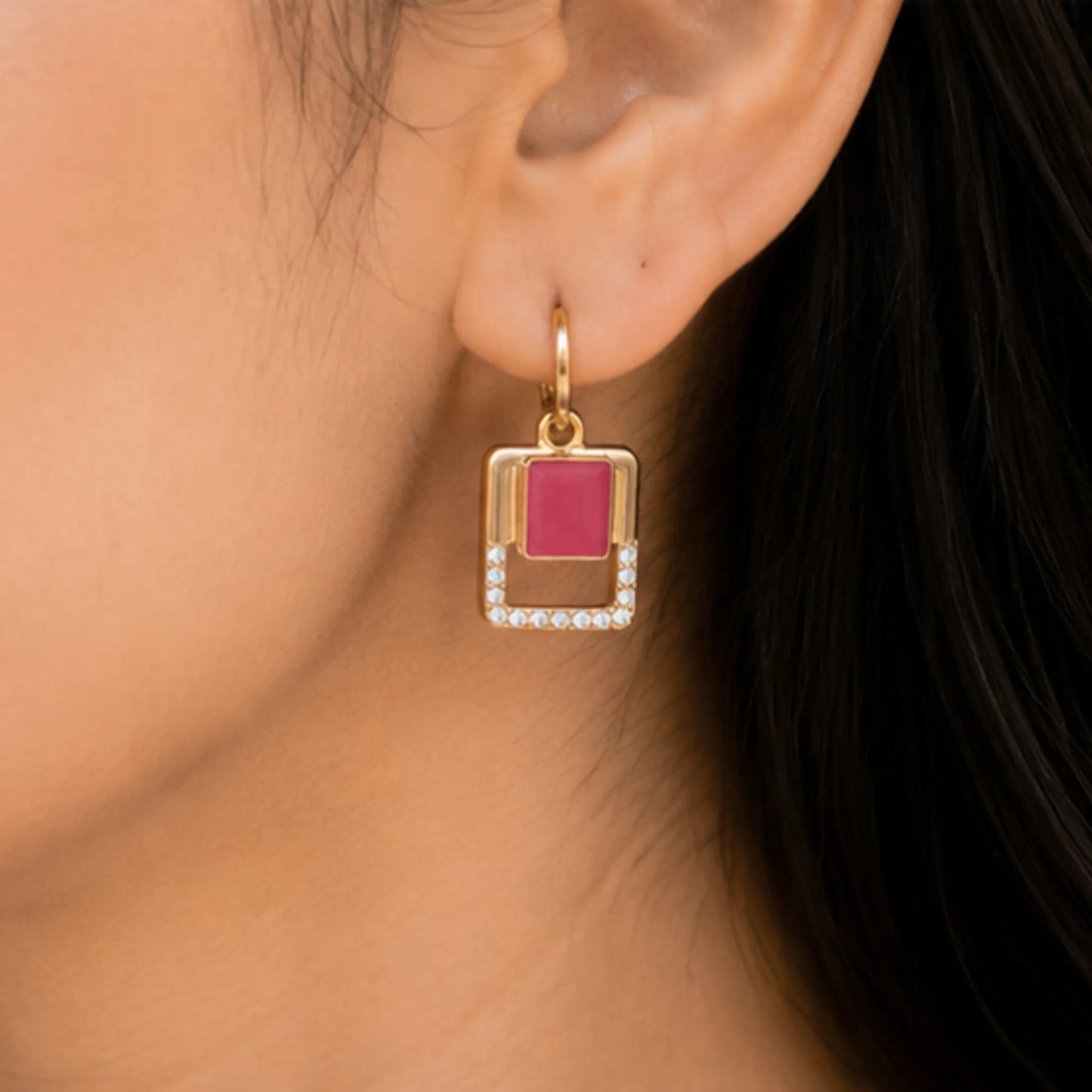 Vintage Floral Marquise Studs in Raspberry Pink