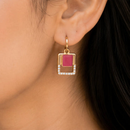 Vintage Floral Marquise Studs in Raspberry Pink