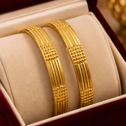 Gold-Tone Textured Geometric Bangle Pair