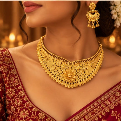 Gold Floral Choker Necklace Set