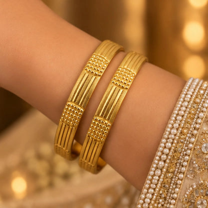 Gold-Tone Textured Geometric Bangle Pair