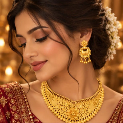 Gold Floral Choker Necklace Set