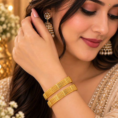 Gold-Tone Textured Geometric Bangle Pair