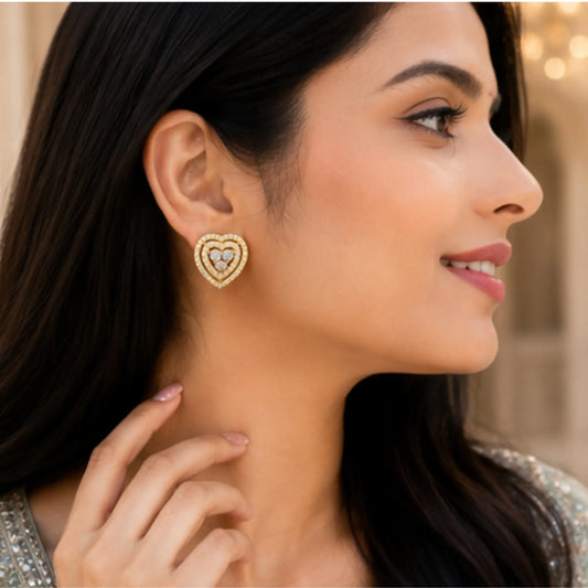 Premium Golden Triple-Layered Heart Drop Earrings