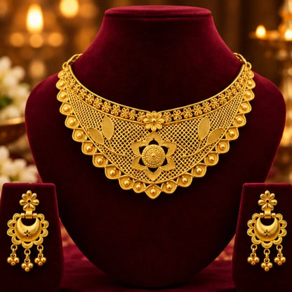 Gold Floral Filigree Choker Necklace Set
