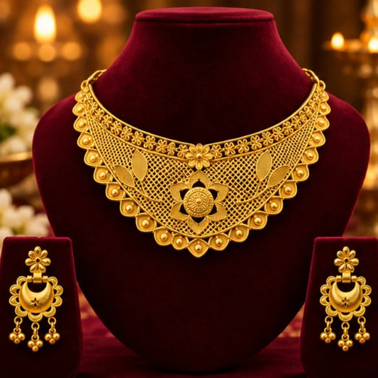 Gold Floral Filigree Choker Necklace Set