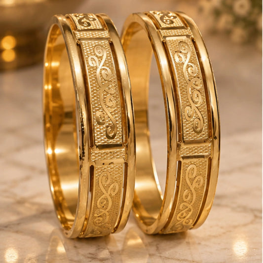 Gold-Tone Embossed Swirl Design Kada Bangles Set – Elegant Traditional Indian Jewellery