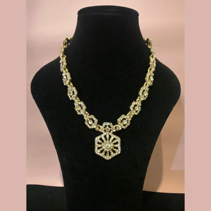 Muted Gold Tone Necklace Set with Earrings & Maang Tikka