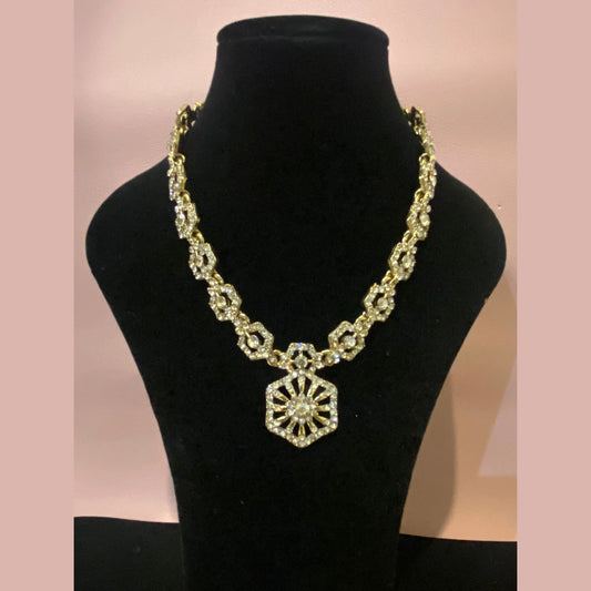 Muted Gold Tone Necklace Set with Earrings & Maang Tikka