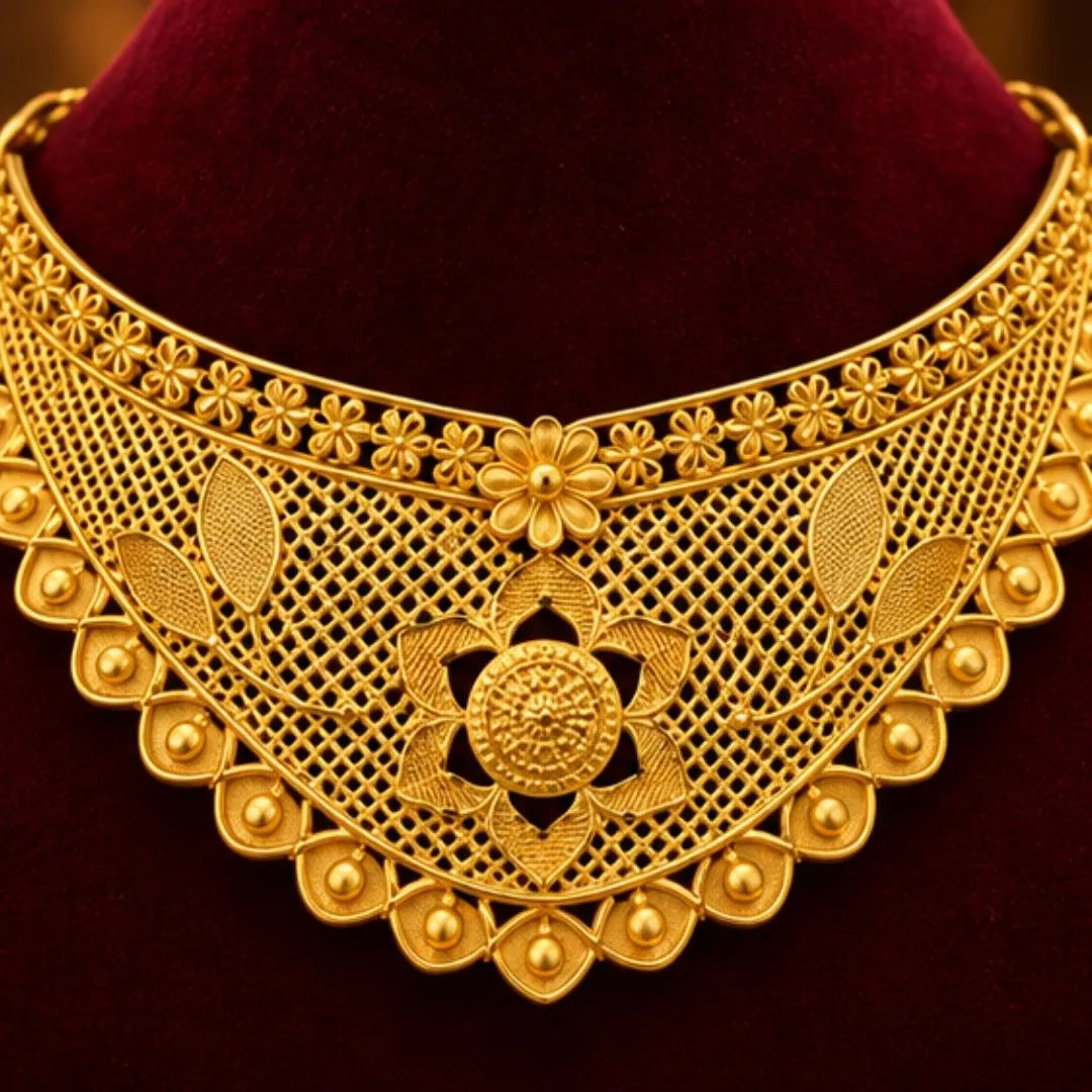 Gold Floral Filigree Choker Necklace Set