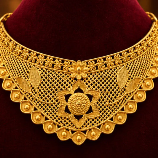 Gold Floral Filigree Choker Necklace Set