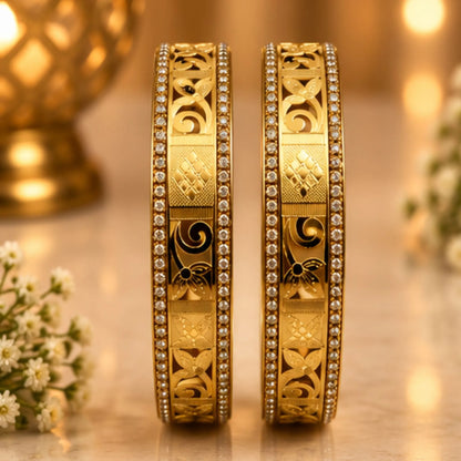 Gold-Tone Floral Crystal Bangle Pair