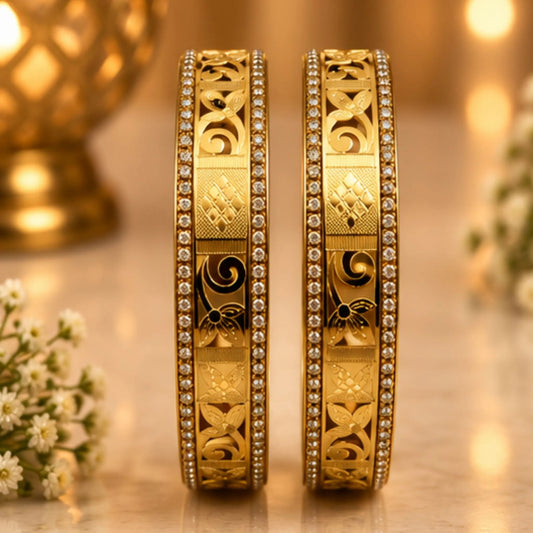 Gold-Tone Floral Crystal Bangle Pair