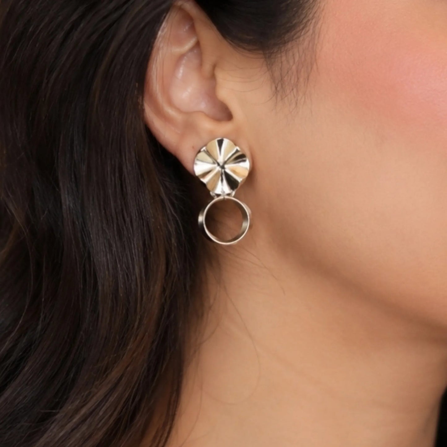Silver Geometric Drop Earrings