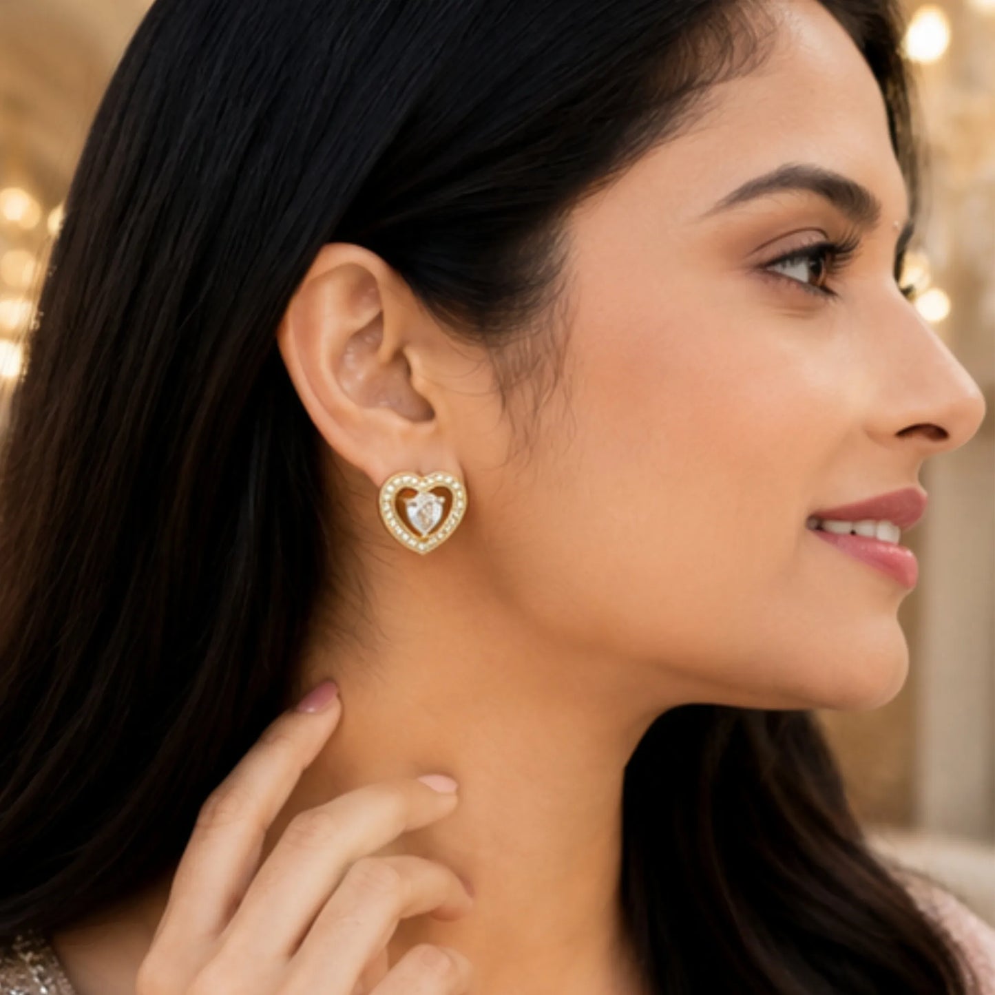 Regal Gold-Toned Marquise Cluster Drop Earrings