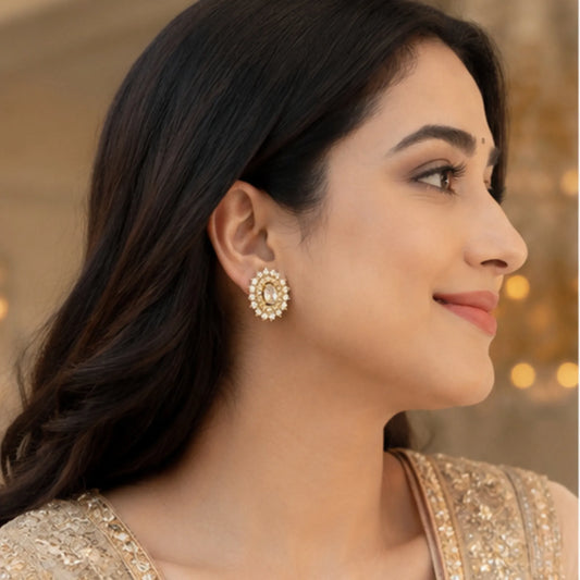 Minimalist Open-Geometric Textured Gold Studs