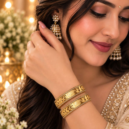 Gold-Tone Floral Crystal Bangle Pair