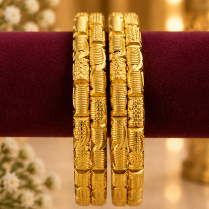 Gold-Tone Textured Designer Bangle Set – 4 Bangles