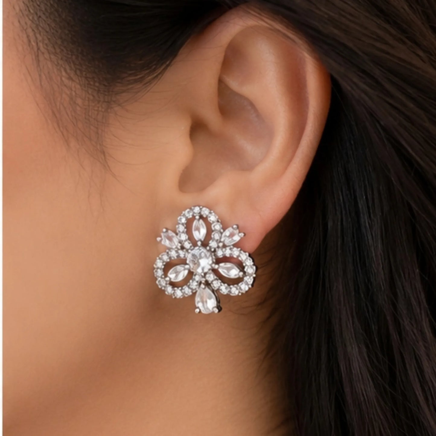 Minimalist Open-Geometric Textured Diamond Silver Studs