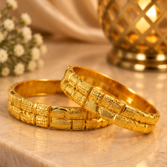 Gold-Tone Textured Designer Bangle Set – 4 Bangles