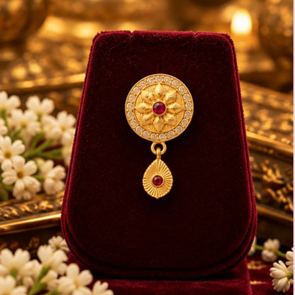 Gold Round Pendant Chain & Earrings Set