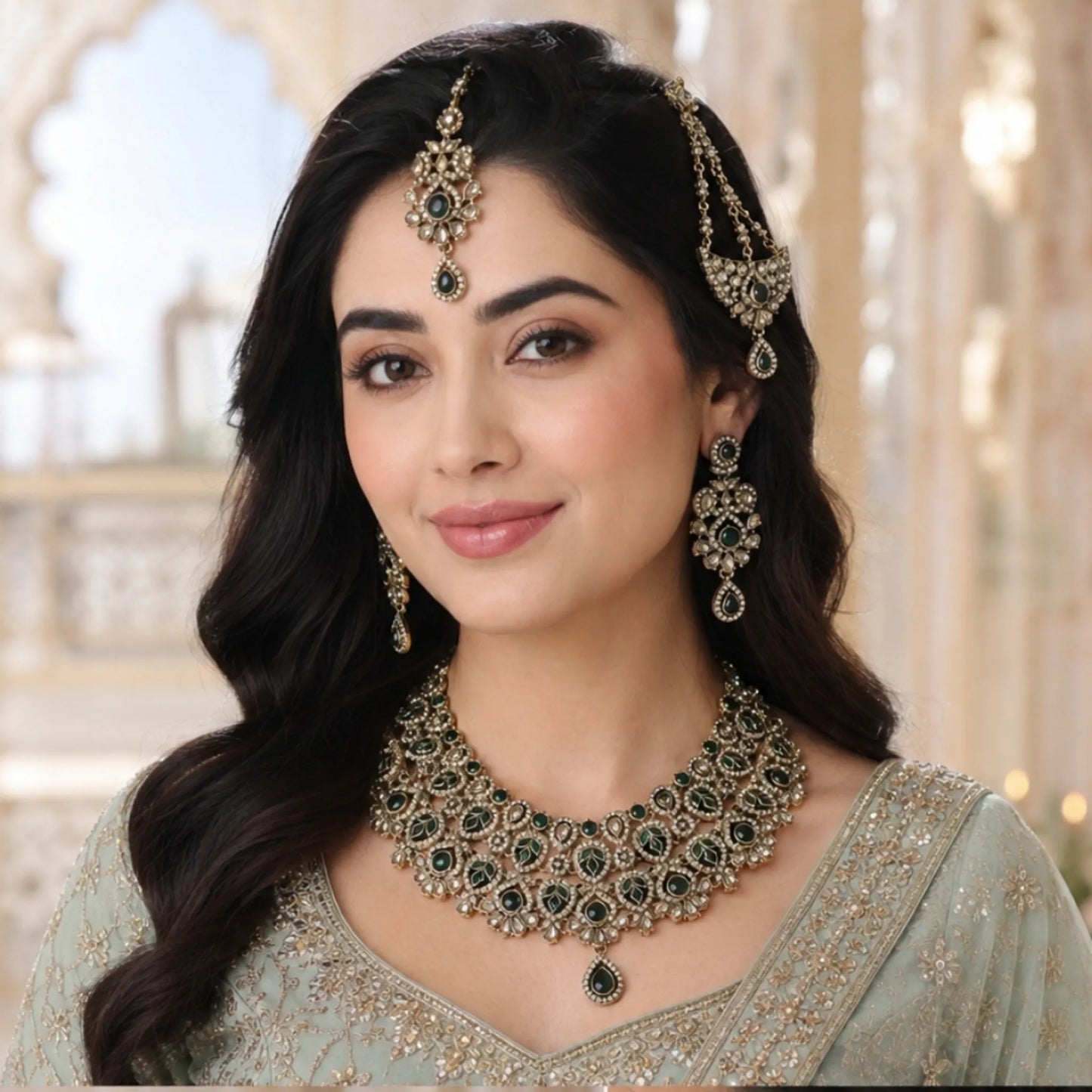 Green emeralds bridal set