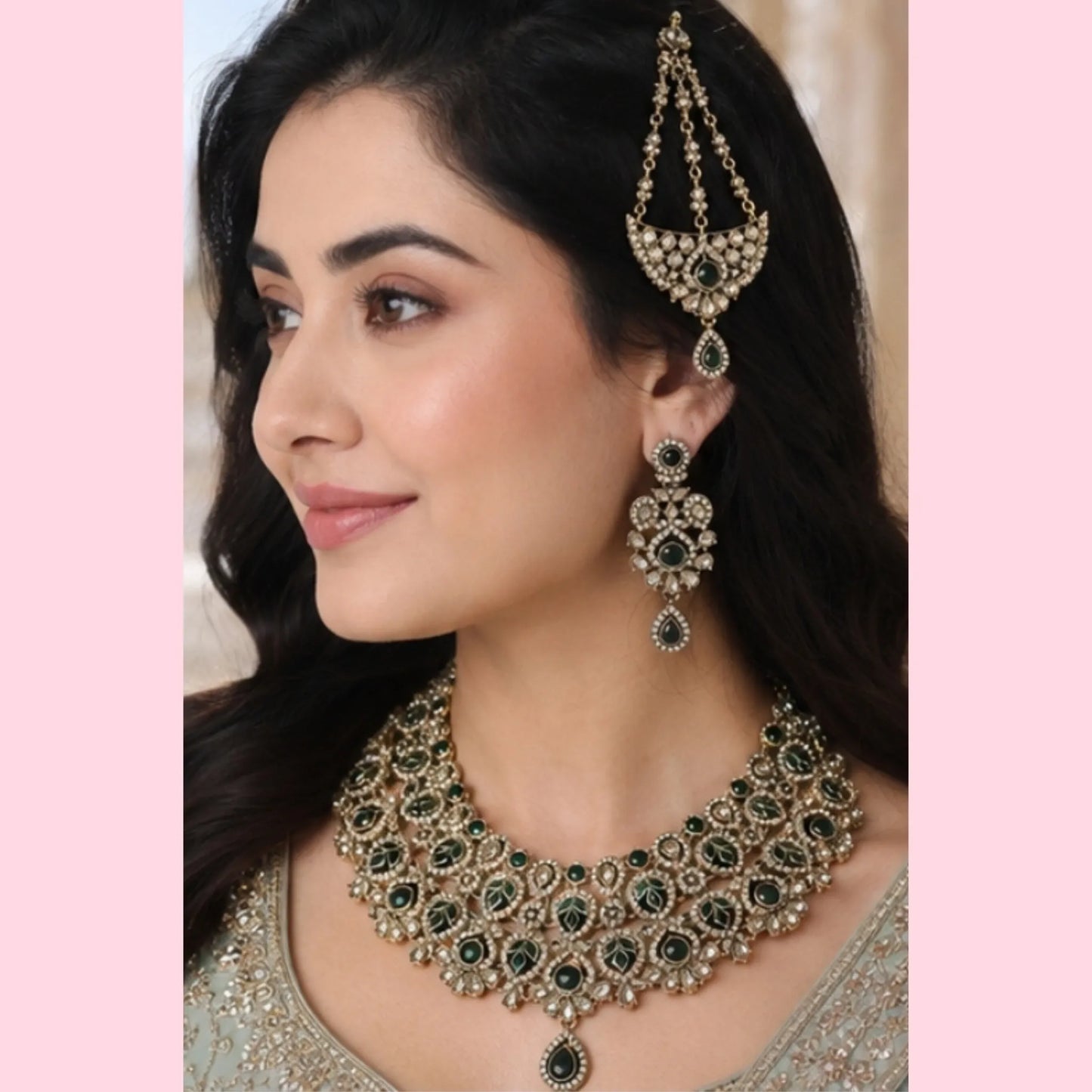 Green emeralds bridal set