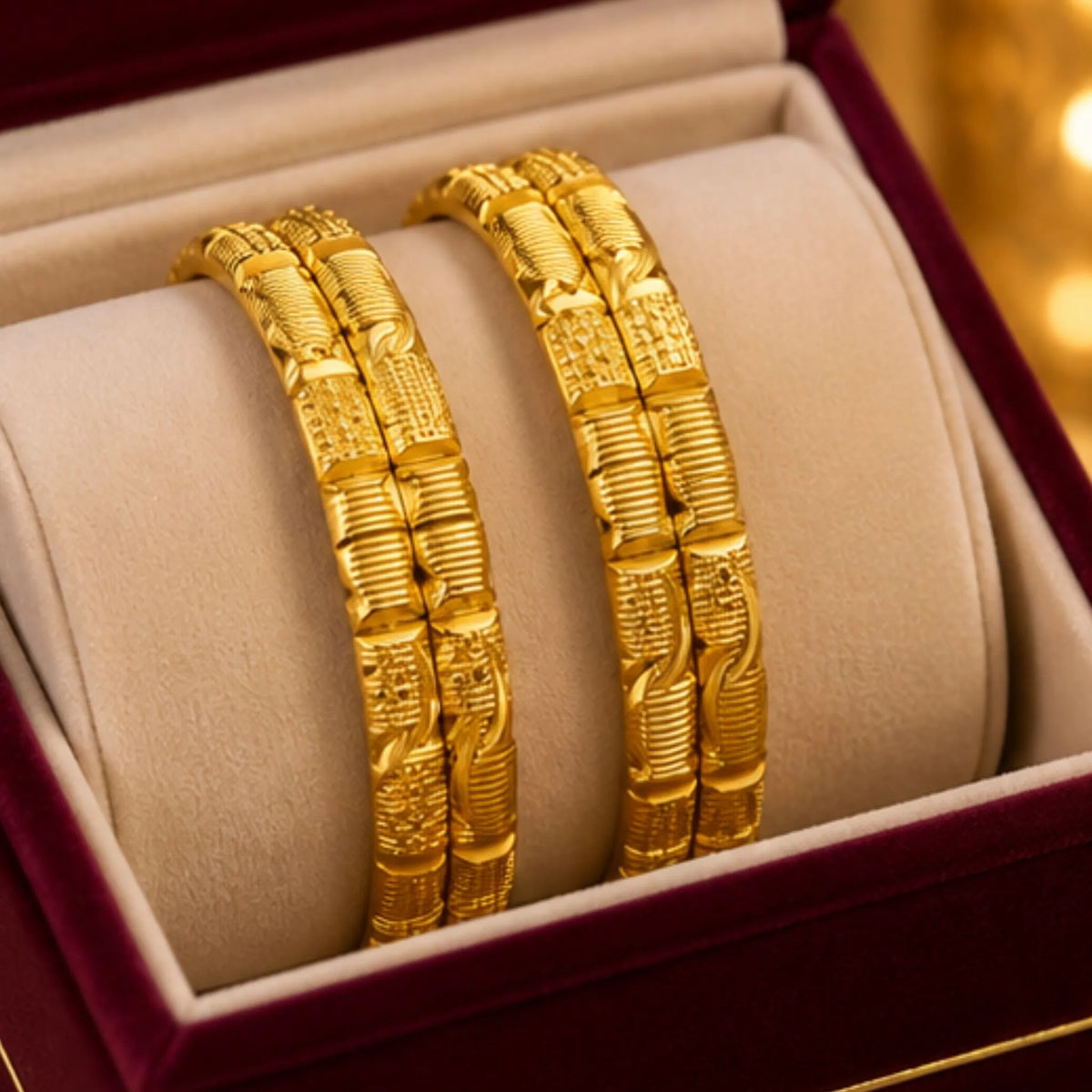 Gold-Tone Textured Designer Bangle Set – 4 Bangles