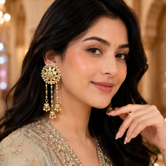 Pearl Kundan Jhumka Earrings