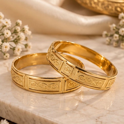 Gold-Tone Embossed Swirl Design Kada Bangles Set – Elegant Traditional Indian Jewellery