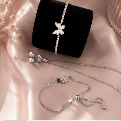 Kids' Silver Butterfly & Cherry Jewellery Gift Set – Necklace, Crystal Bracelet & Butterfly Bangle