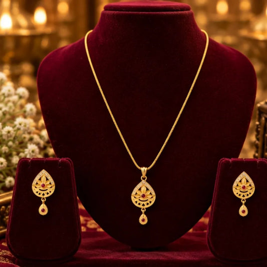Gold Teardrop Pendant Chain & Earrings Set
