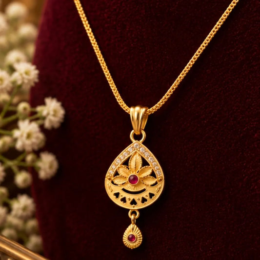Gold Teardrop Pendant Chain & Earrings Set