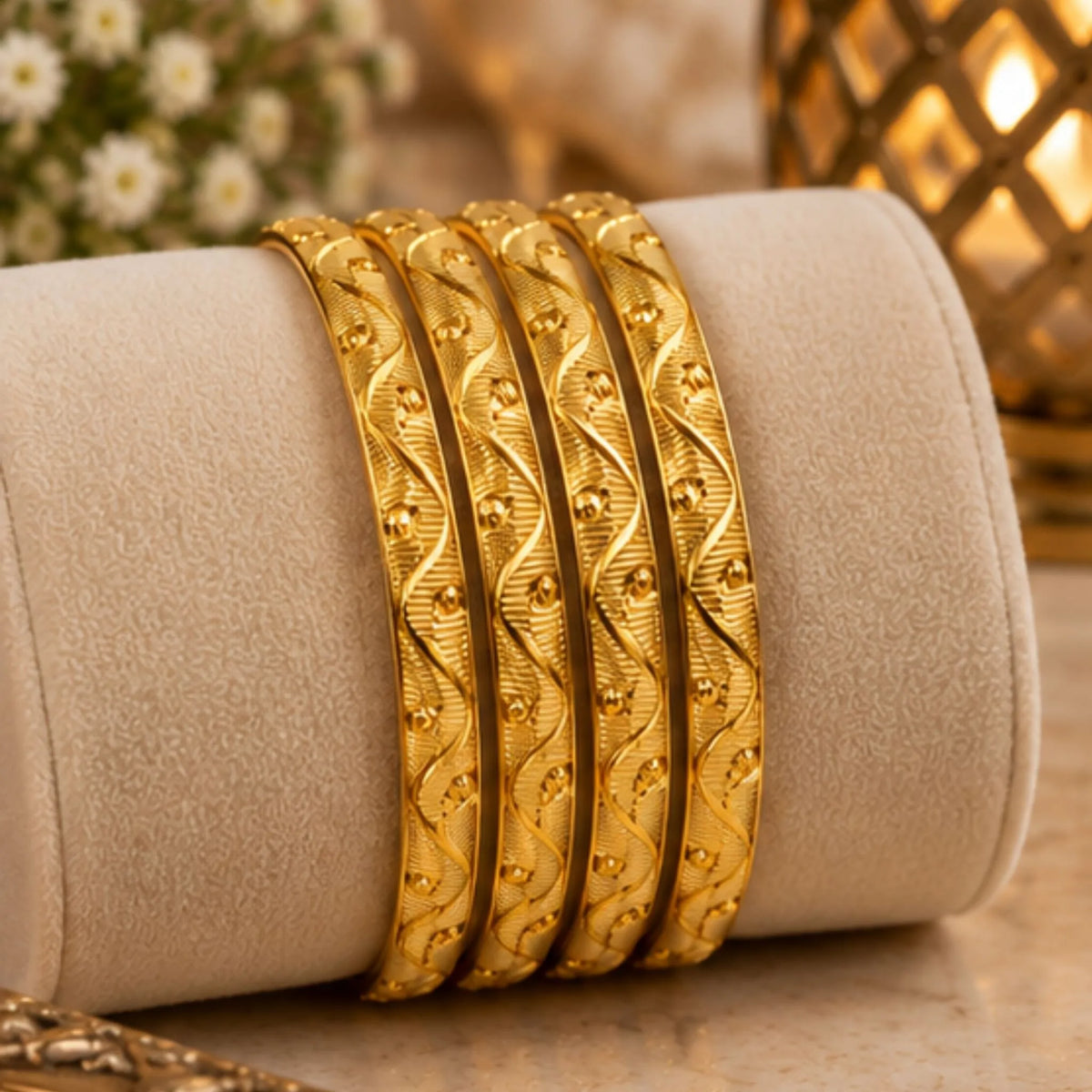 Elegant Gold-Tone Textured Designer Bangles Set – 4 Bangles