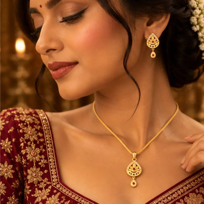 Gold Teardrop Pendant Chain & Earrings Set