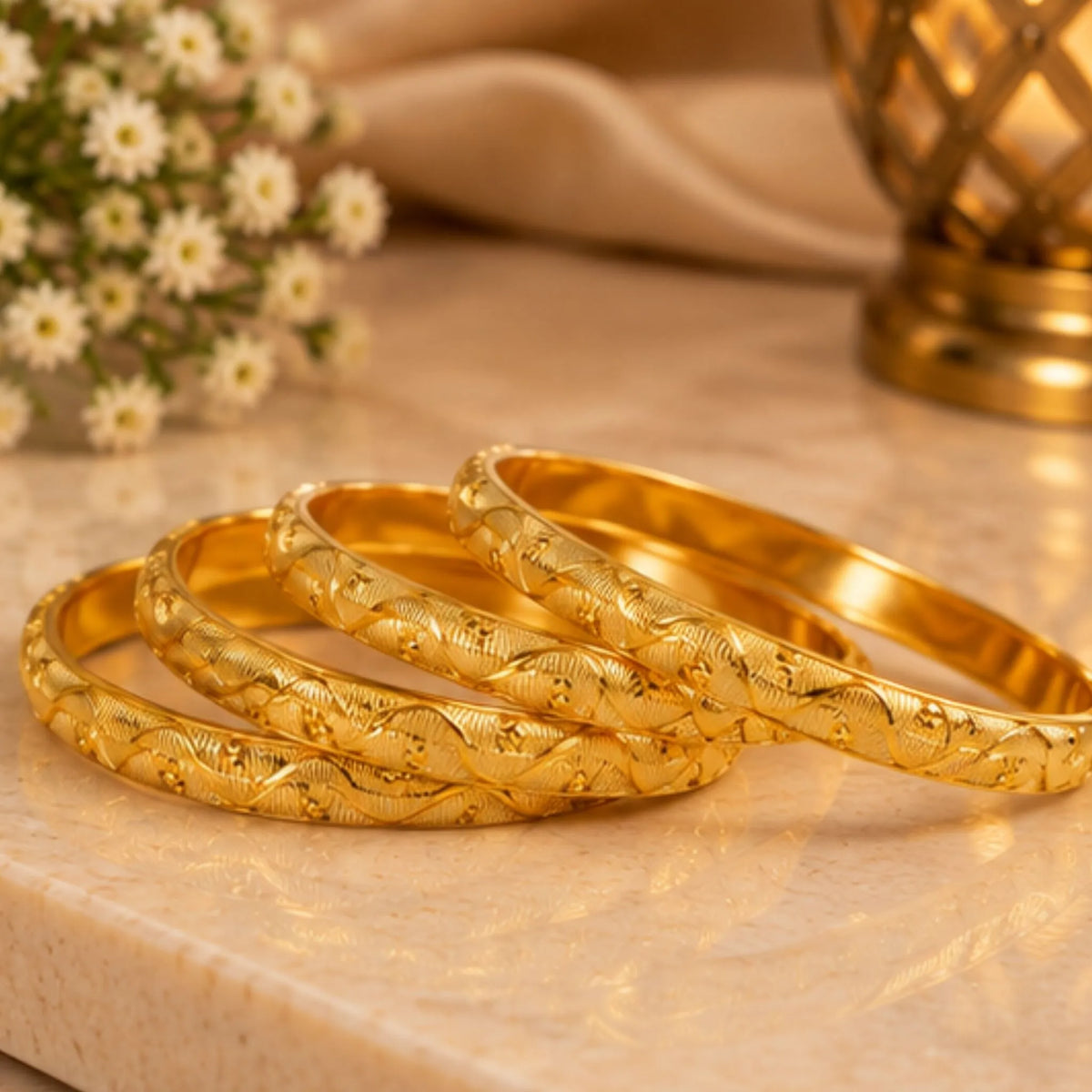 Elegant Gold-Tone Textured Designer Bangles Set – 4 Bangles