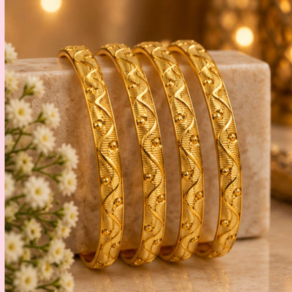 Elegant Gold-Tone Textured Designer Bangles Set – 4 Bangles