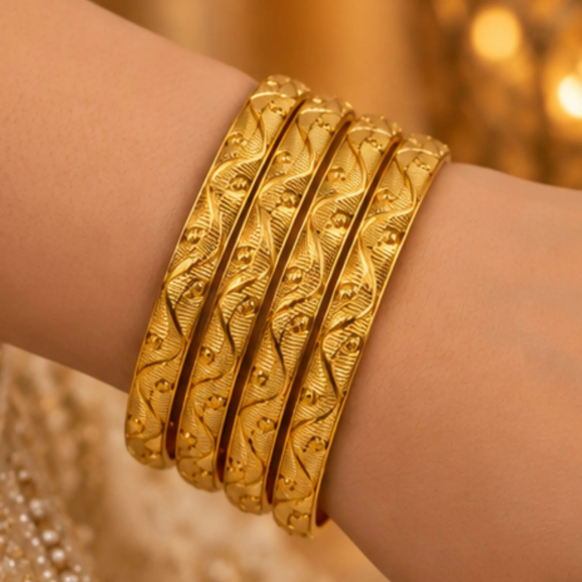 Elegant Gold-Tone Textured Designer Bangles Set – 4 Bangles