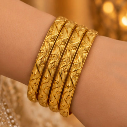 Elegant Gold-Tone Textured Designer Bangles Set – 4 Bangles