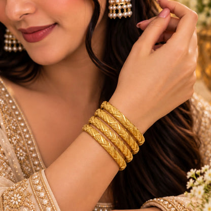 Elegant Gold-Tone Textured Designer Bangles Set – 4 Bangles