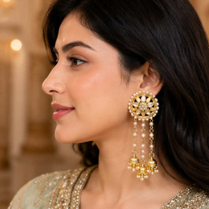 Pearl Kundan Jhumka Earrings