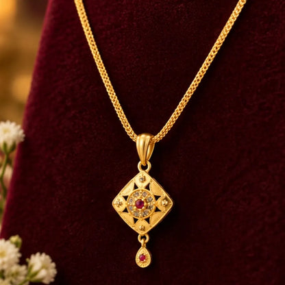 Gold Diamond-Shaped Pendant Chain & Earrings Set