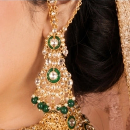 Emerald Royale Indian Bridal Jewellery Set – Necklace, Maatha Patti, Earrings & Nath
