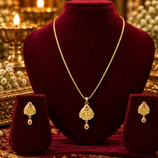Gold Floral Teardrop Pendant Chain & Earrings Set