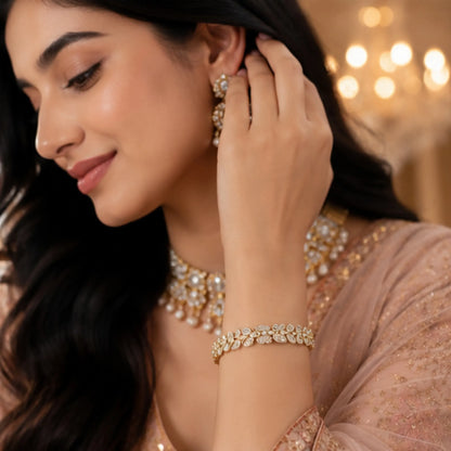 Royal Gold Polki & Diamond Marquise Cluster Tennis Bracelet