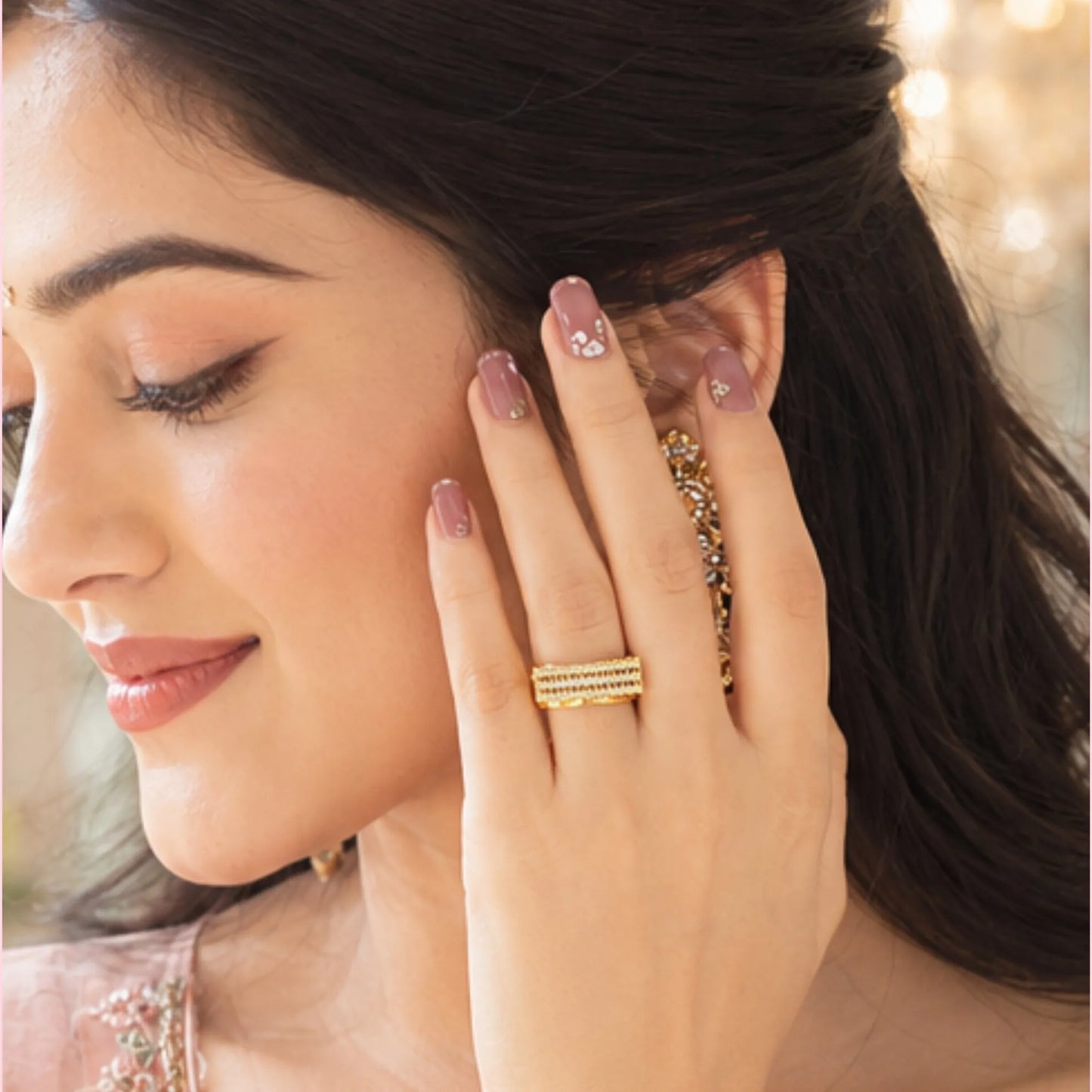 Golden Linear Stack Ring