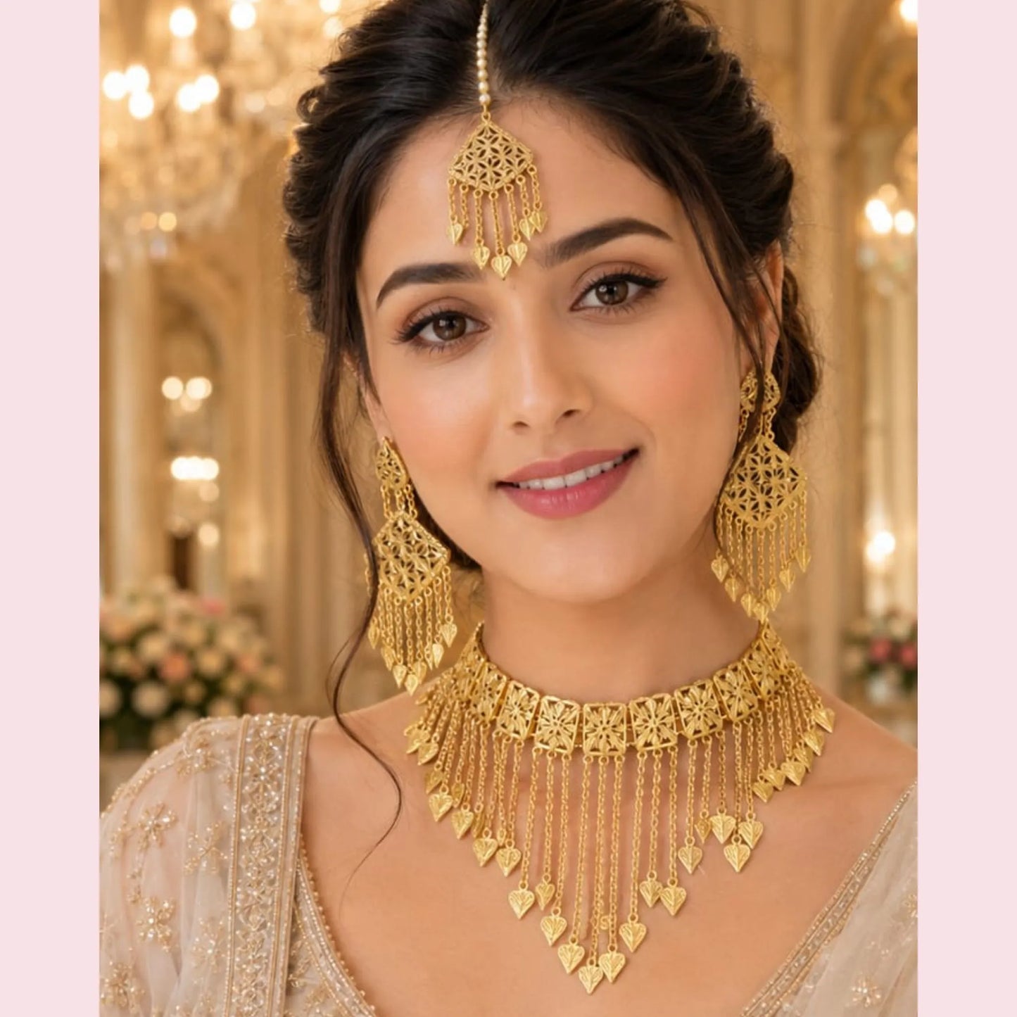 Gold-Tone Fringe Choker Set with Maang Tikka